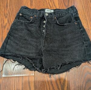 Agolde Black Parker Long Frayed Denim Cutoff Shorts Sz 23 Summer Grunge Goth